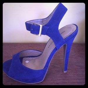 Blue Suede Sandal Heels